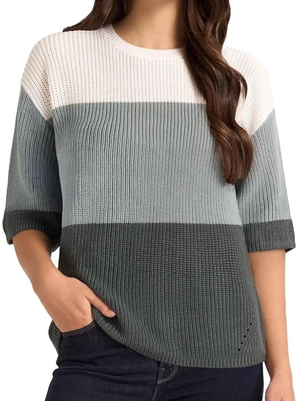 Matty M Color Block Short Sleeve Knit Sweater Womens Size Medium